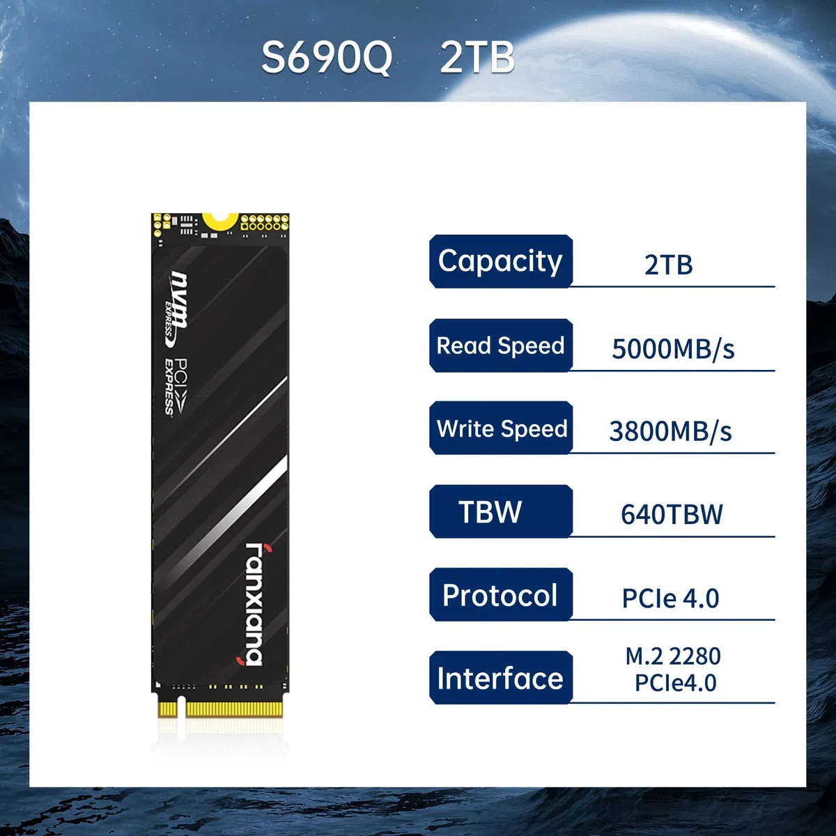 fanxiang SSD ps5 nvme 2TB M.2 2TB Disco Duro M.2 2280 (PCIe Gen4x4) QLC 3D - 5000 MB/s de Lectura, 3800 MB/s de Escritura - NAND con Adhesivo de Enfriamiento de Grafeno
