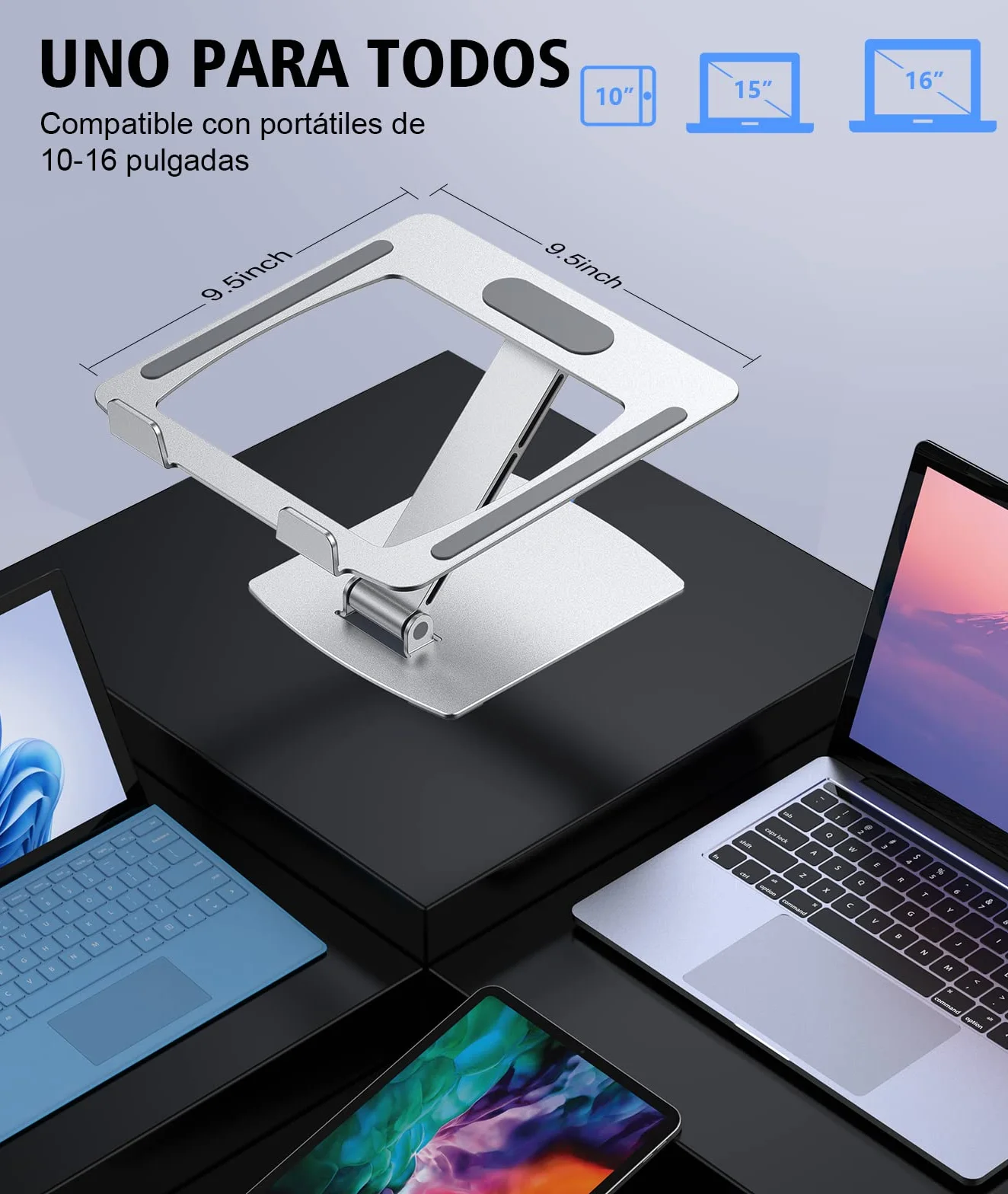 Glangeh Soporte Portatil Mesa Ajustable, Aleación de Aluminio Ergonómico Elevador Portatil Ventilado, Plegable Soportes para Libros de Cocina Compatible con MacBook Chrome y Otros 10-16” Dispositivos