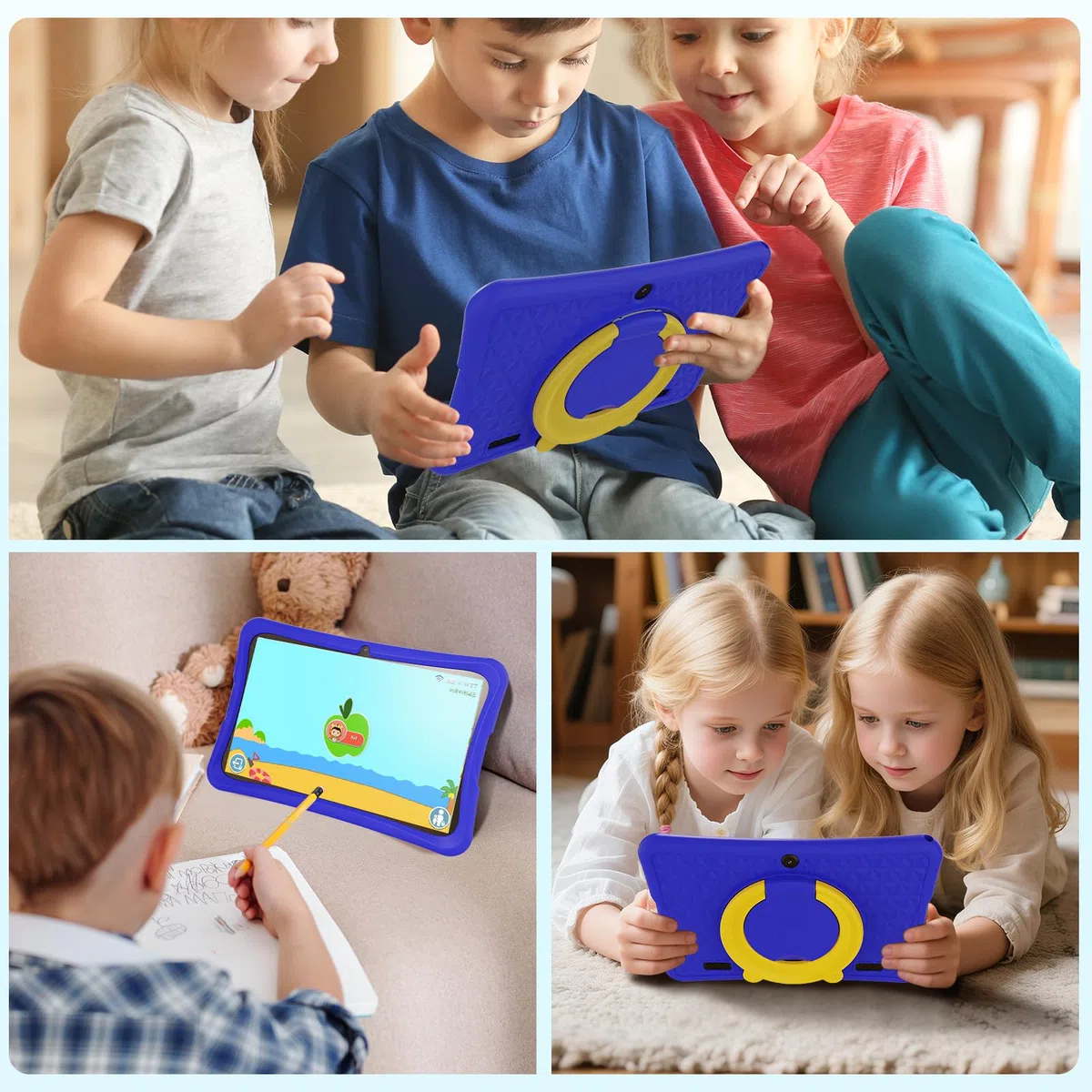 DigiLand Android 15 Niños Tablet 10 Pulgadas,6GB RAM + 32GB ROM (Ampliable), Control Parental, Apps Infantiles Preinstaladas, Cámara Dual, con Funda Protectora (Azul)