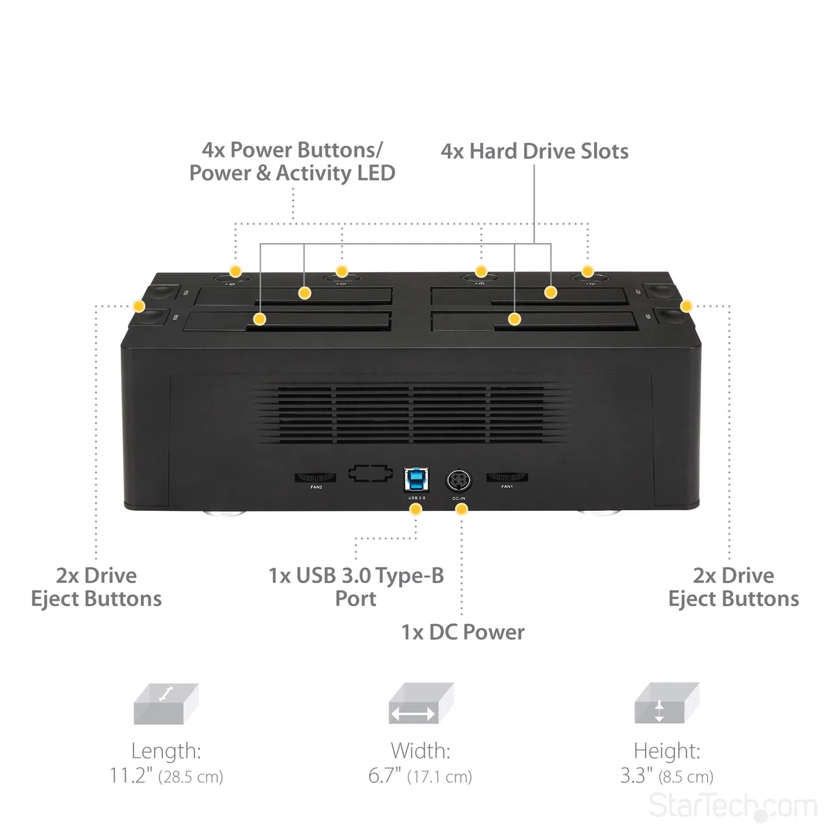 StarTech.com SDOCK4U33 - Base de conexión con Ventiladores USB 3.0 UASP con 4 bahías SATA 6 Gbps de 2.5 y 3.5"