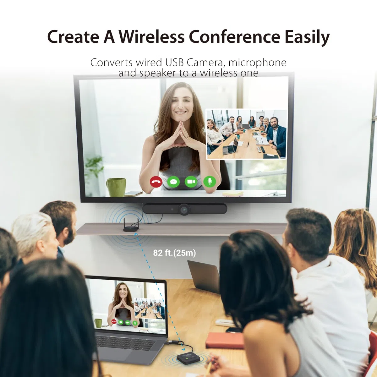 j5create Extensor Inalámbrico para Webcam/Micrófonos Altavoces USB, Funciona con Windows y Mac, No para TV y Ratón/Teclado USB (JVW12)