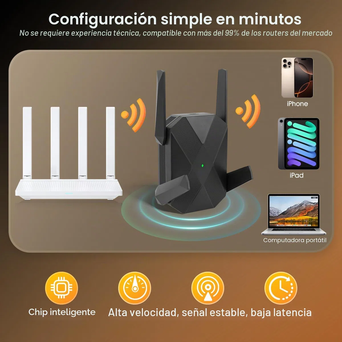 Repetidor WiFi 6 Largo Alcance 3000M, Doble Banda 5GHz/2.4GHz, Puerto Ethernet Gigabit, Cubre 1115m²