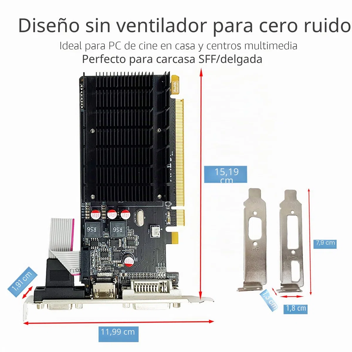 Radeon HD 5450 Tarjeta gráfica, 2 GB GDDR3 64 bits, DVI/HDMI/VGA, perfil bajo, PCI Express x16, tarjeta de video para PC, GPU, DirectX 11