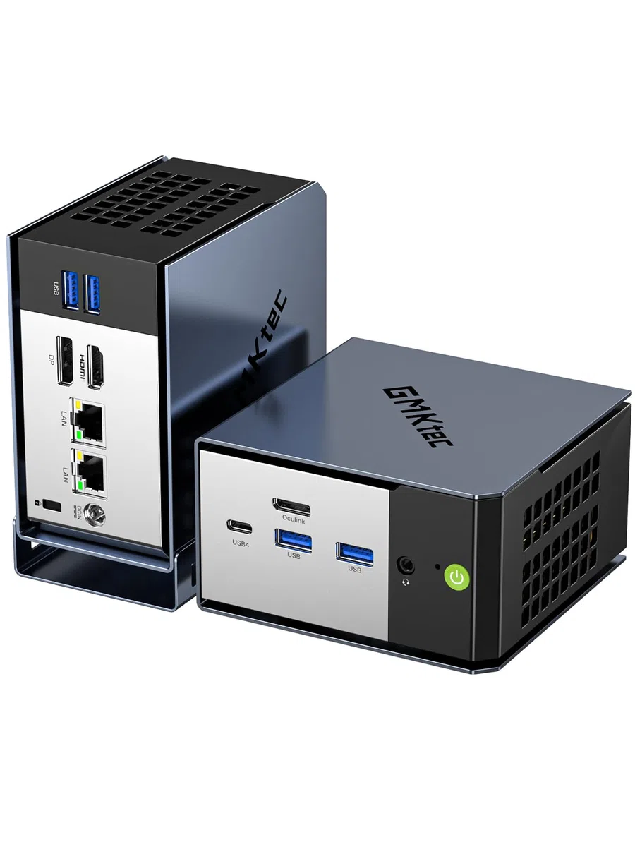 GMKtec EVO-X1 AI Mini PC AMD Ryzen AI 9 HX-370 Serie (5,1 GHz) Mini Computadora para Juegos, 32 GB LPDDR5X 1 TB PCIe 4.0 SSD, Compatible Pantalla Triple 8K, WiFi 6 e Interfaz USB4/Oculink/