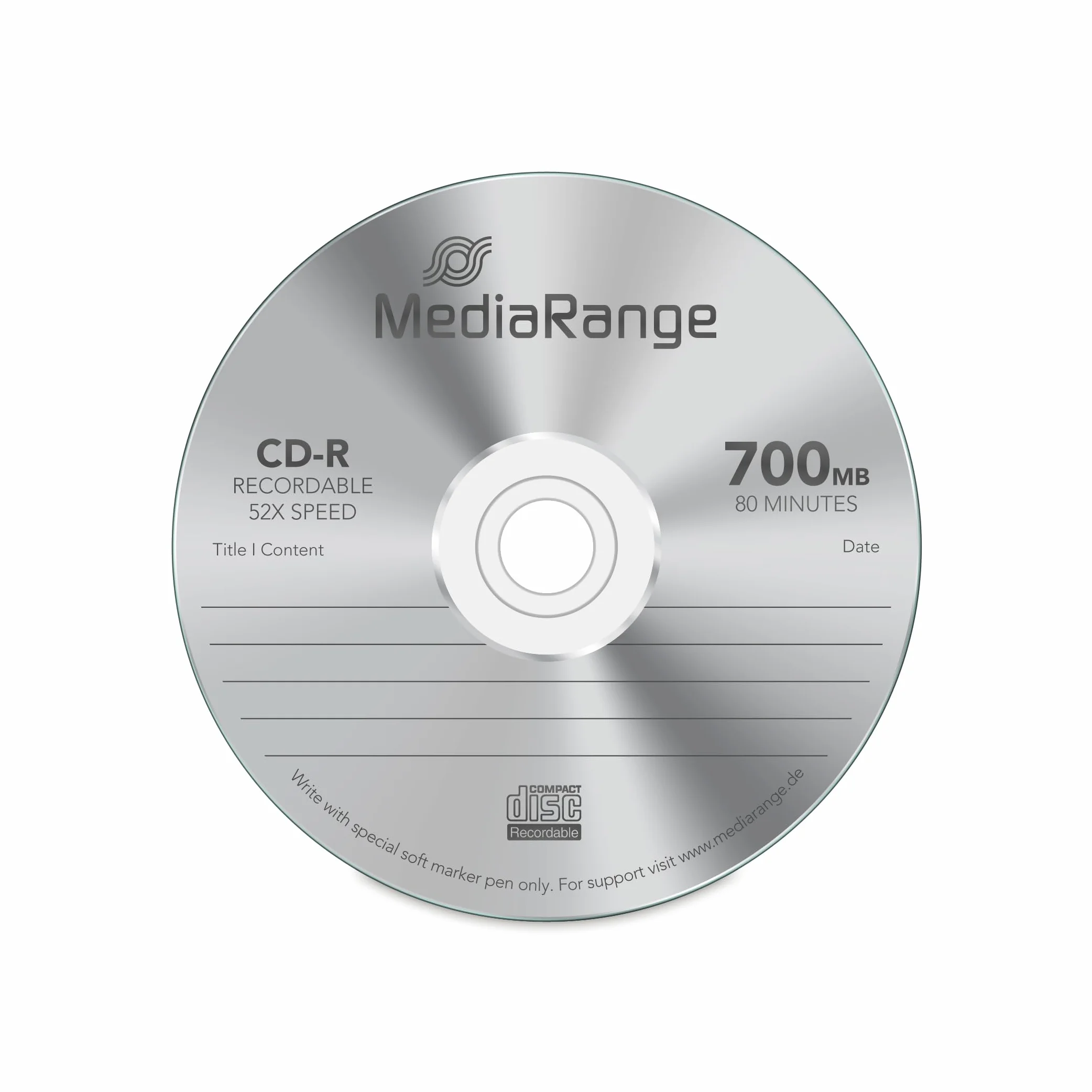 MediaRange MR201 CD-R 700MB 25pieza(s) CD en Blanco - CD-RW vírgenes (CD-R, 700 MB, 25 Pieza(s), 80 mm, 80 min, Plata)