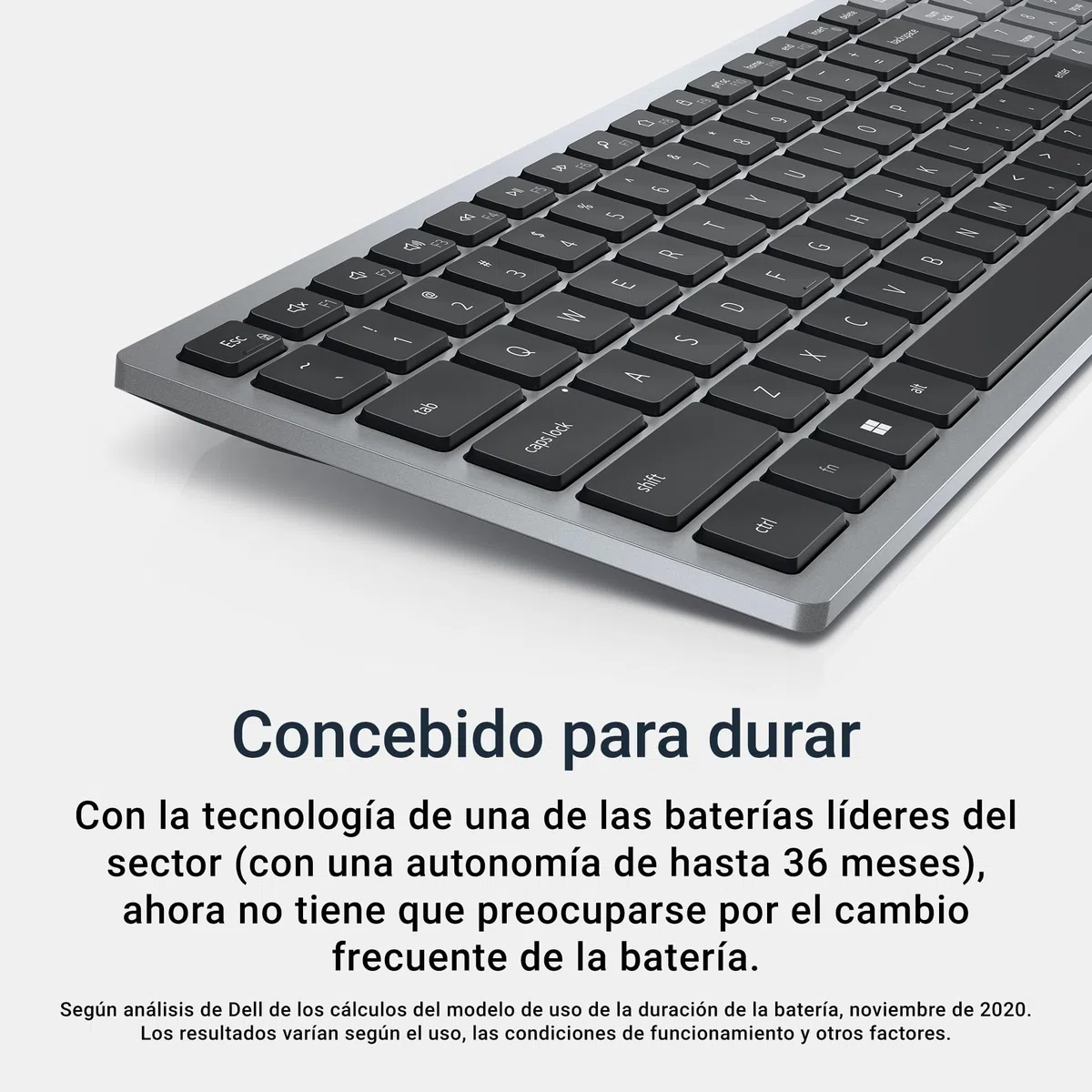 Dell KB740 Teclado Inalámbrico Multidispositivo Compacto – Español (QWERTY), Bluetooth 5.0 y RF 2.4 GHz, Compatible con Windows, Mac, Linux, ChromeOS y Android, Teclas Programables, Gris Titanio