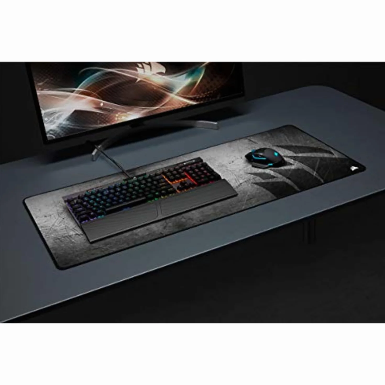 Corsair MM350 PRO Alfombrilla Tela a Prueba de Derrames para Juegos, Superficie 93 cm x 40 cm, Microtejido, Goma Afelpada gruesa 4 mm, Base Goma Texturizada Antideslizante, Negro/Gris, Extendido XL