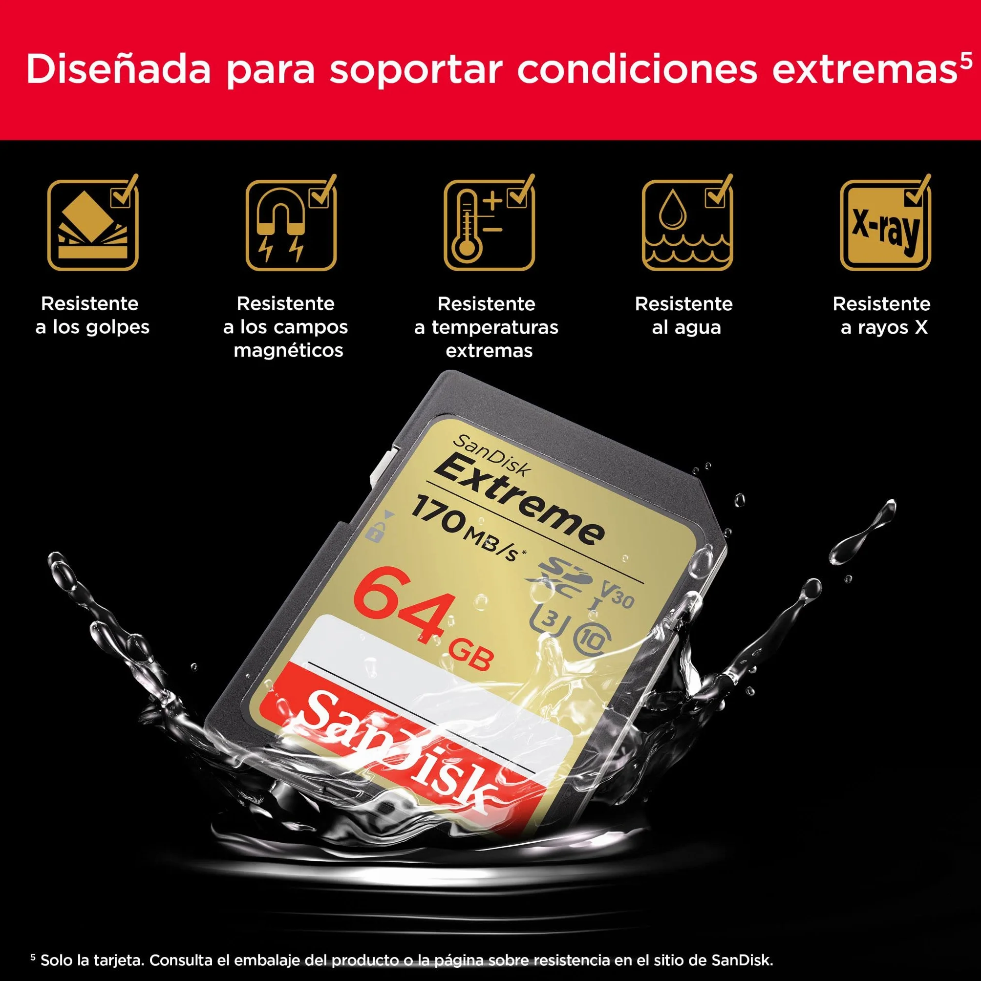 SanDisk Extreme SDXC Tarjeta SD 64 GB (SD Card UHS-I, V30, hasta 170 MB/s, Software de recuperación de datos RescuePRO Deluxe, SanDisk Quicklow Technologie, 4K UHD Videos, Class 10, U3