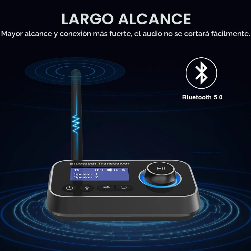3 En 1 Transmisor Receptor Bluetooth para 2 Auriculares Adaptador Bluetooth 5.3 con Pantalla LCD Latencia Aux 3.5mm Óptico RCA Latencia Emisor Bluetooth Audio para TV, Estéreo, Altavoces