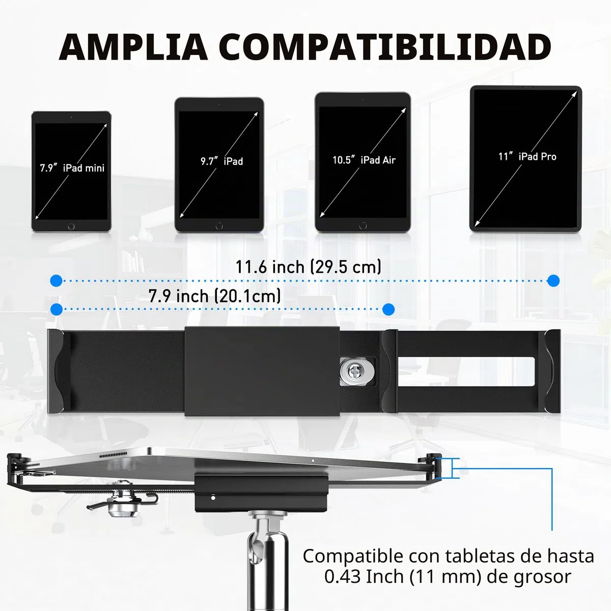 AboveTEK Bloqueo Antirrobo Soporte para Tablet - 360/320 POS Swivel - Bloqueo de Seguridad para Tablet, Soporte de Mesa con Abrazadera para iPad de 7 a 11 Pulgadas Fire Microsoft Galaxy Tab Google