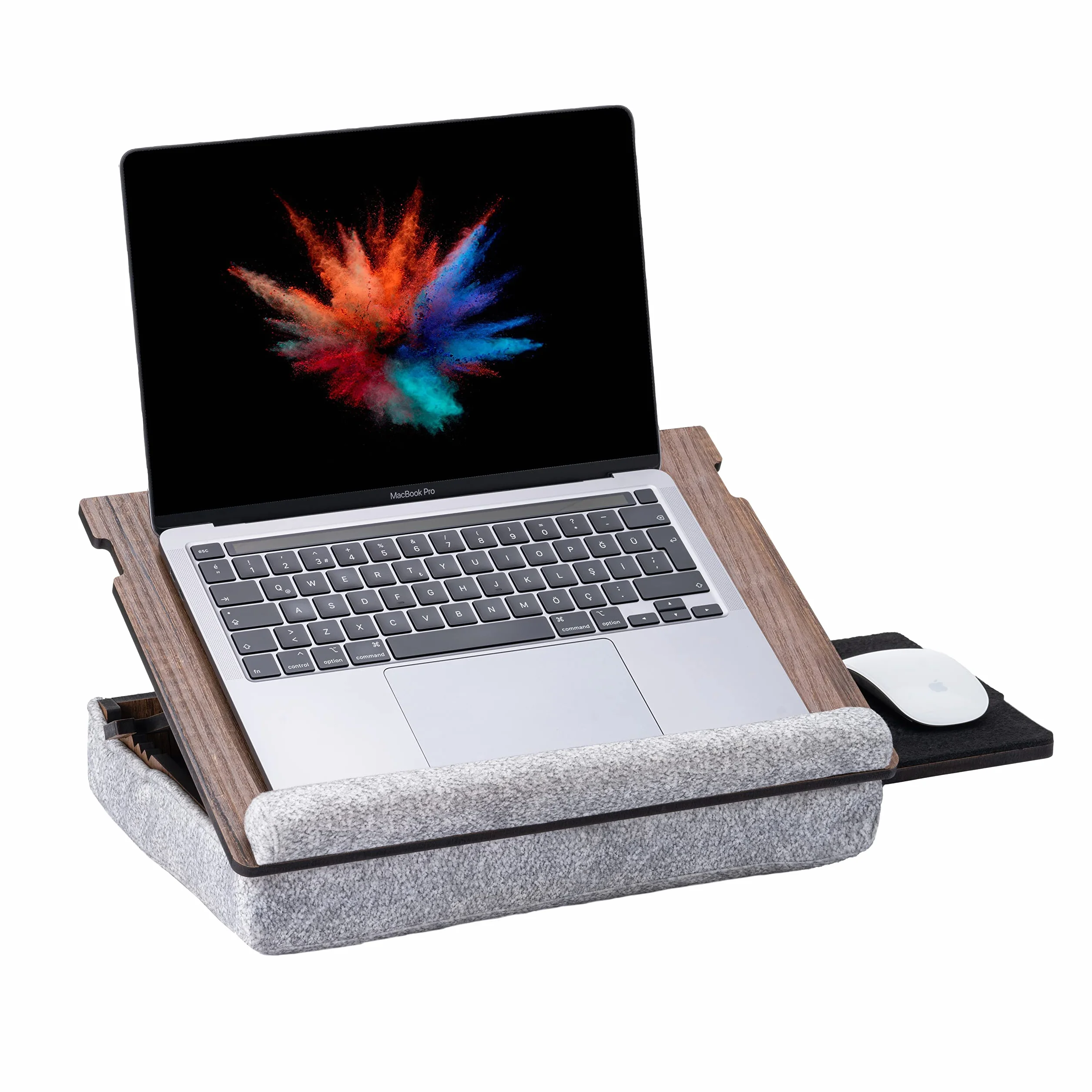 Vigo Wood Bandeja para Portátil - Ergonómica, Ajustable, y Versátil - Trabaja Cómodamente en Casa, Sofá y Cama - Mesa Portátil con Soporte y Cajón para Ratón - Ideal para Oficina en Casa