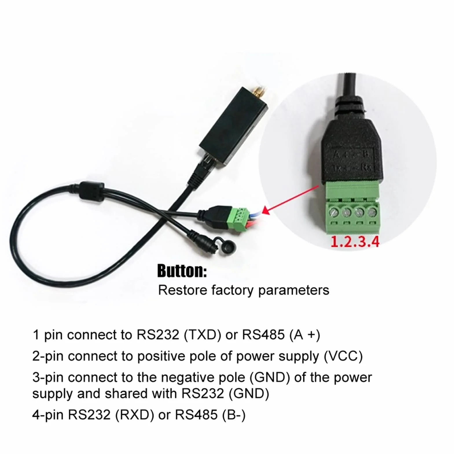 Convertidor WiFi Servidor Serie con Interfaz RJ45 Antena Externa Soporte Modbus TCP Módulo Comunicación Inalámbrica Montaje en Pared para Automatización Industrial y Control Remoto