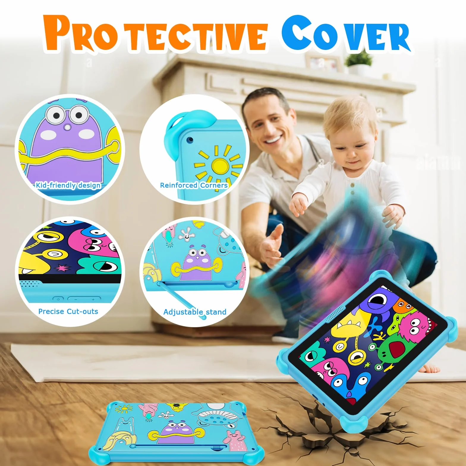 Tablet para Niños de 7 Pulgadas 32GB Android Tablet Niños con WiFi Funda Protectora Control Parental Tableta Infantil de 3 a 7 años (Azul)