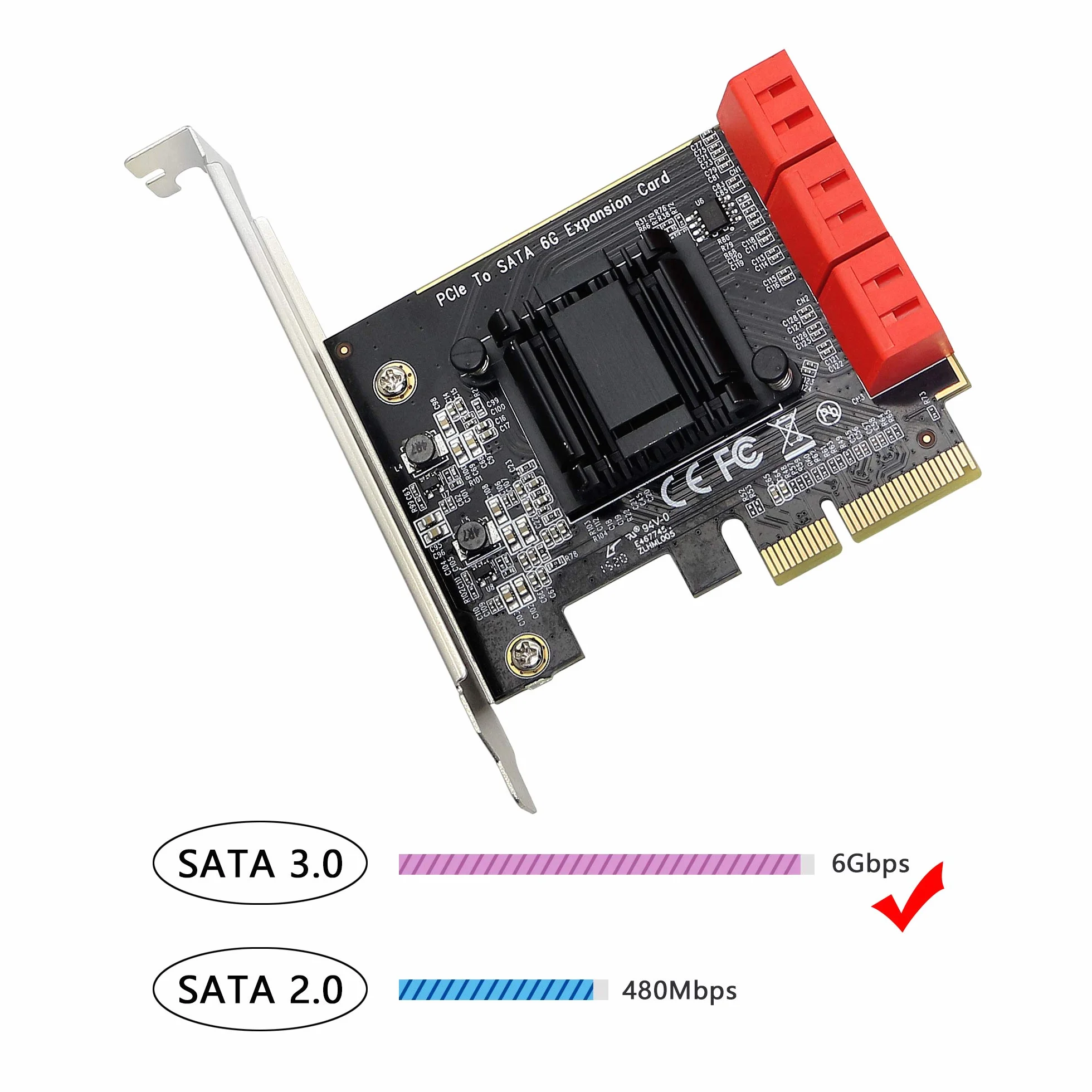 CERRXIAN Tarjeta adaptadora PCIE X4 a 6 SATA 3.0, para arranque de disco del sistema, compatible con modos RAID1, AHCI, SPAN, RAIDO4 (contiene 6 cables SATA)