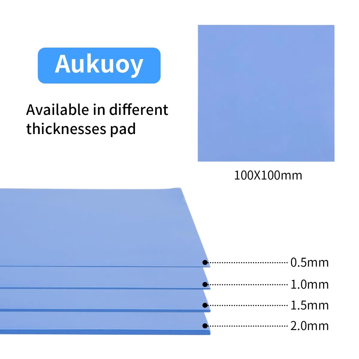 Paquete de 4 almohadillas térmicas: 100 x 100 x 0,5 mm, 1 mm, 1,5 mm, 2 mm, almohadillas térmicas de silicona resistentes a altas temperaturas, 6,0 W/mK, para PC, portátil, disipador de calor,