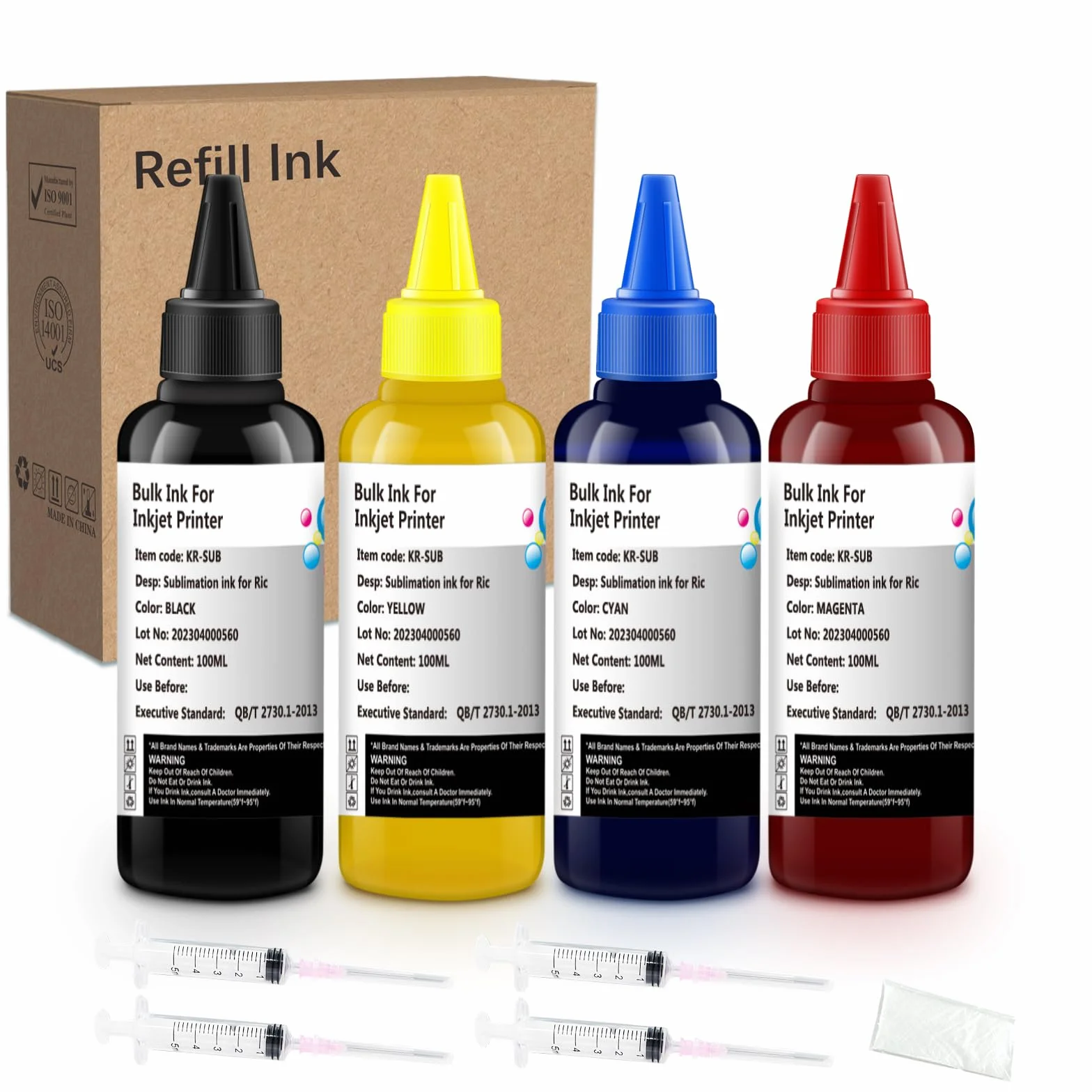 Sublimation Refill Bottle 100 ml Pack of 4 for Sawgrass Virtuoso SG400 SG500 SG800 SG1000 SG400NA SG800NA RICOH SG3110 SG2100N SG3100 SG3100SF