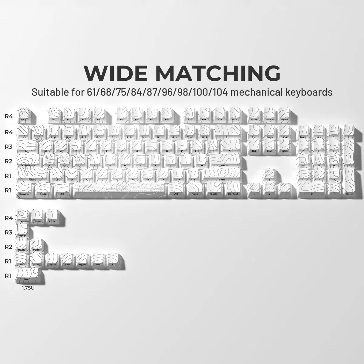 HITIME XVX - Teclas Brillantes con tecnología IMD, Teclas Personalizadas 60 75 100 por ciento, Juego de Tapas Blancas de Perfil OEM, 118 Teclas Laterales Impresas para Teclado mecánico, topográfico