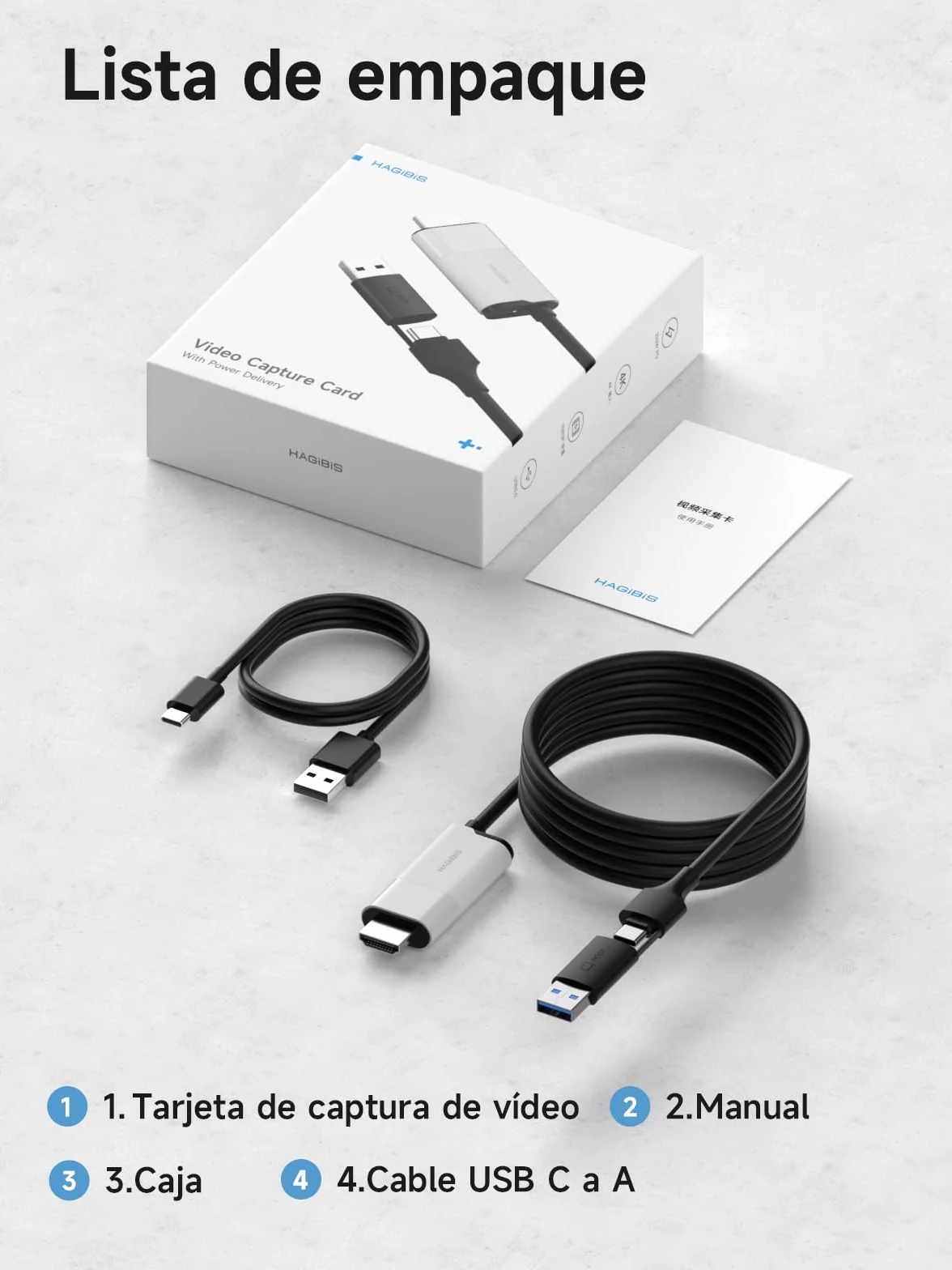 Hagibis Capturadora | USB 3.0 con PD 100W | HDMI a USB A/C | Capturadora de Video 1080P@60fps YUY2/MJPEG MS2130 | Grabadora para Meta Quest 3, Switch, PS5, VR, Streaming