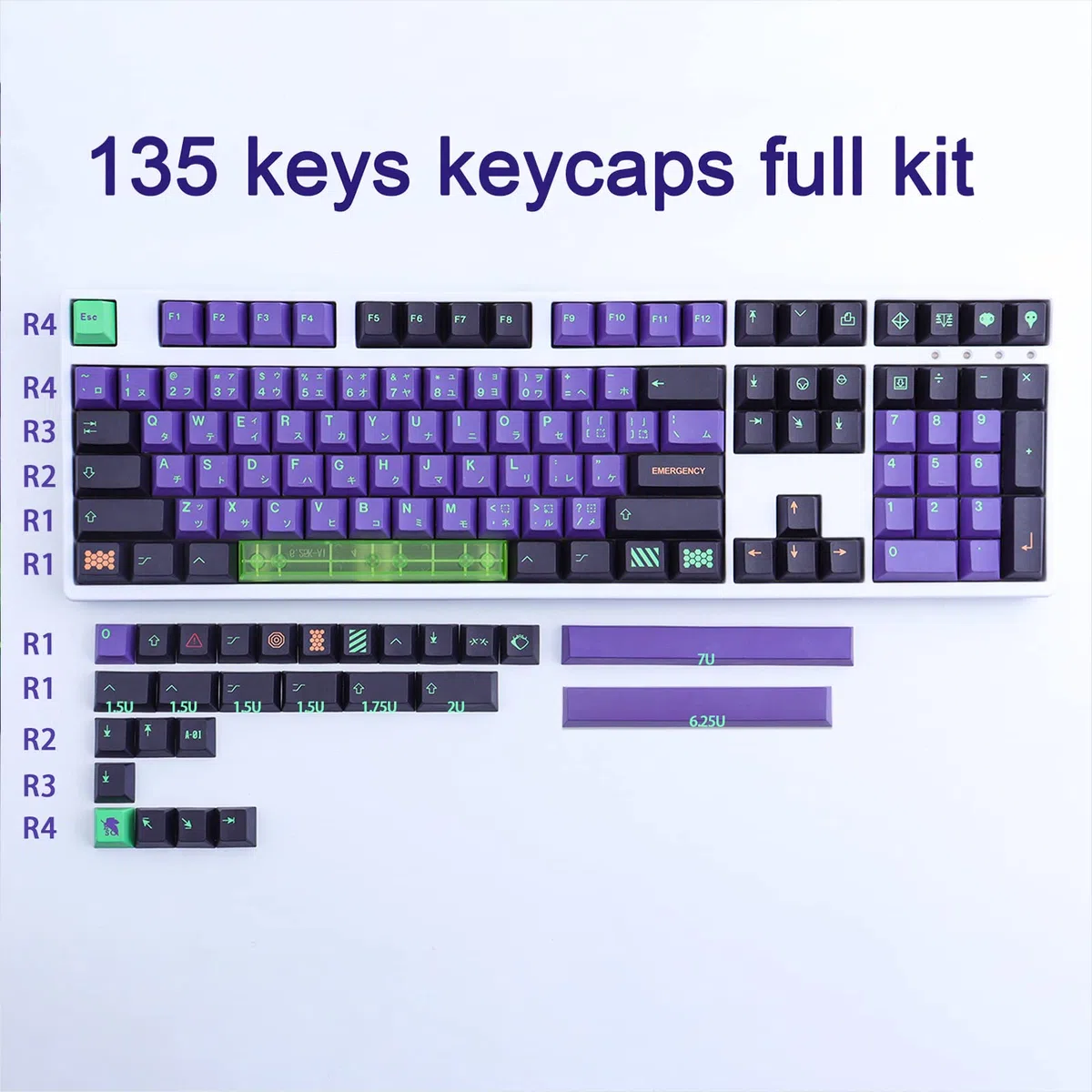 Teclas PBT, 130 Teclas, Perfil Cereza Mecha Teclas sublimación de Tinte con Barra espaciadora 7U PBT Keycap Set Teclas japonesas para interruptores Cherry MX Teclados mecánicos
