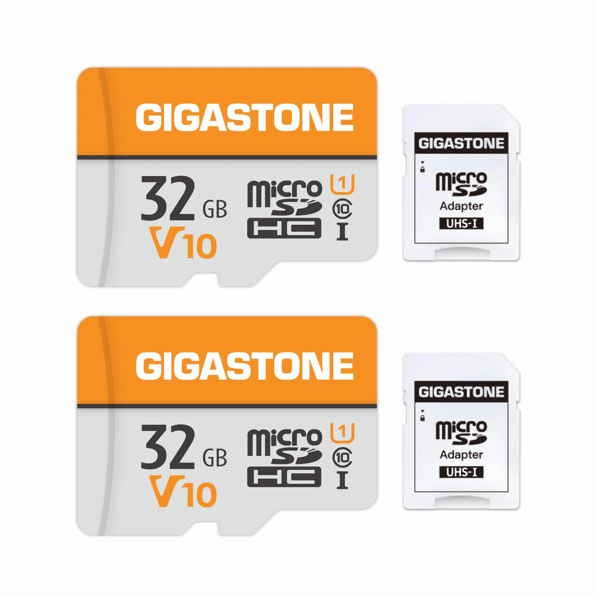 GIGASTONE Tarjeta Micro SD 32GB Pack de 2, V10 Grabación de Video, para Cámaras de Seguridad, Vigilancia, Dash CAM y Dron, hasta 90MB/s, MicroSDHC UHS-I Clase 10 con Adaptador