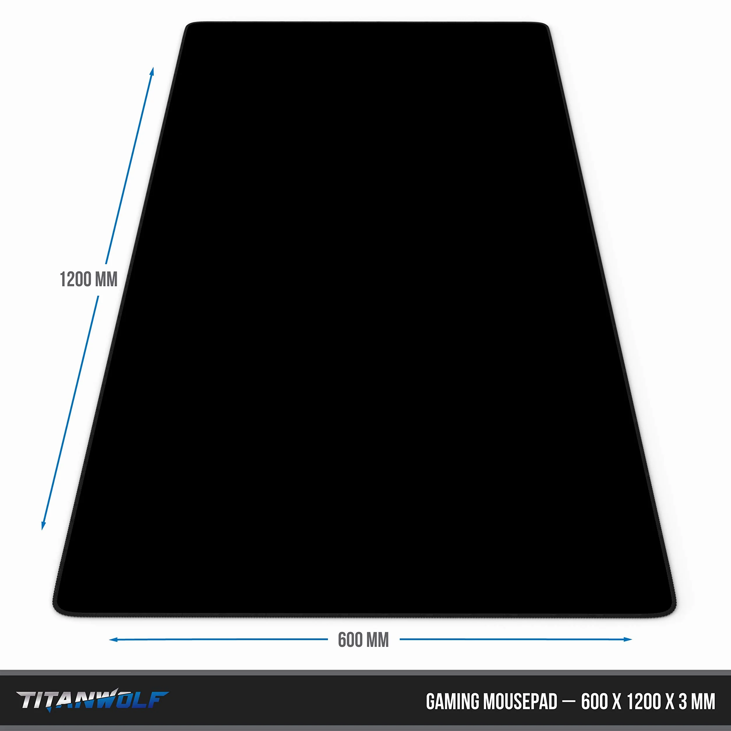TITANWOLF - Alfombrilla de Ratón de Gran Tamaño 1200x600mm - Mouse Pad Gaming XXXL – Motivo Total Black - Precisión y Velocidad en Juegos - Antideslizante - Superficie de tejido - Para Ratón y Teclado
