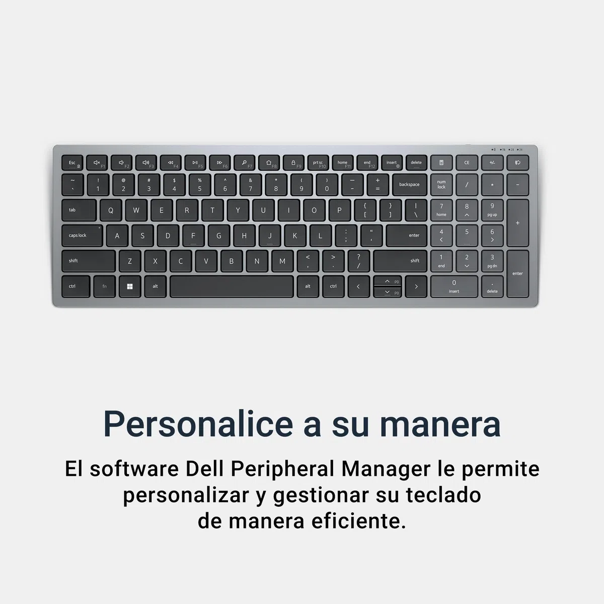 Dell KB740 Teclado Inalámbrico Multidispositivo Compacto – Español (QWERTY), Bluetooth 5.0 y RF 2.4 GHz, Compatible con Windows, Mac, Linux, ChromeOS y Android, Teclas Programables, Gris Titanio