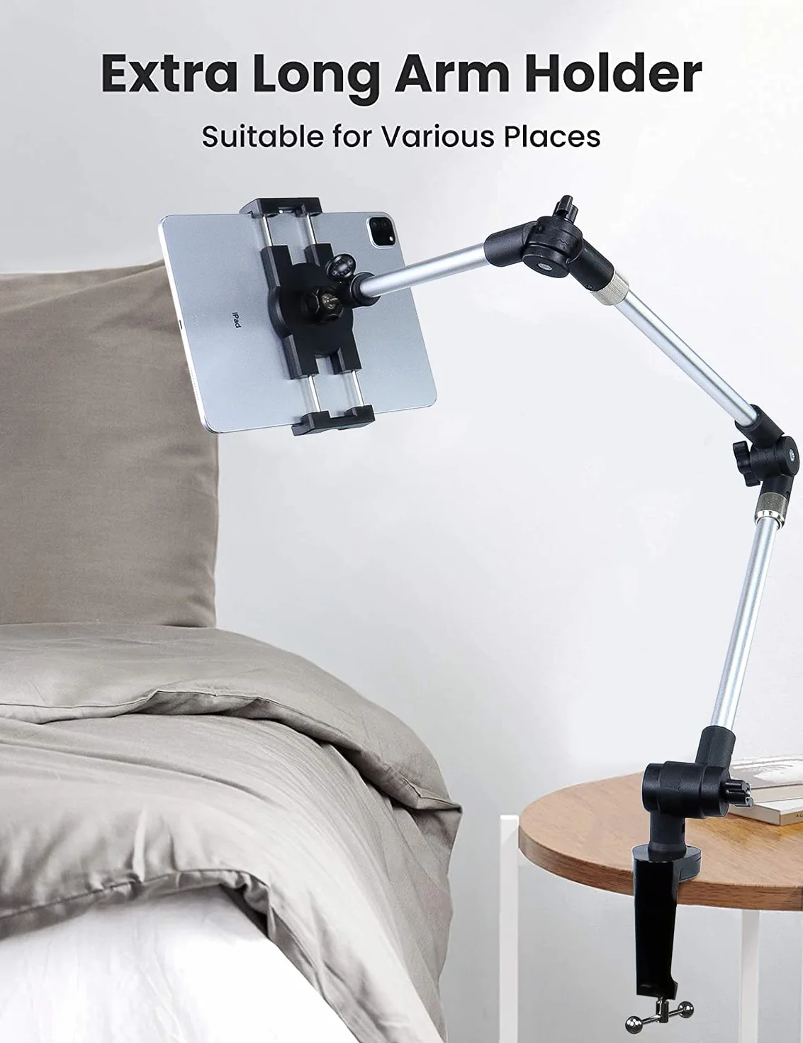 Soporte de Tableta de Brazo Largo Metal, Ajustable para Cama, Escritorio, Cocina, Porta Aluminio Plegable para iPad Pro Air Mini, Galaxy, Switch, iPhone 4-12.9"