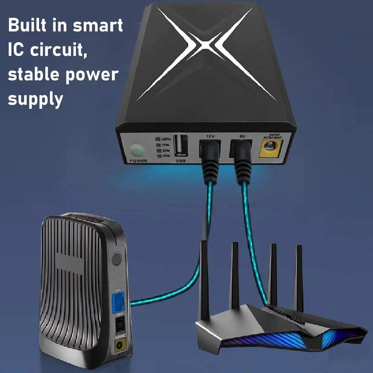Respaldo de Batería Mini UPS con Interfaz de 2 Salidas CC, de UPS en Espera de DC 12V/2A 8800mAh, de Alimentación Ininterrumpida para Tiras de Luces LED