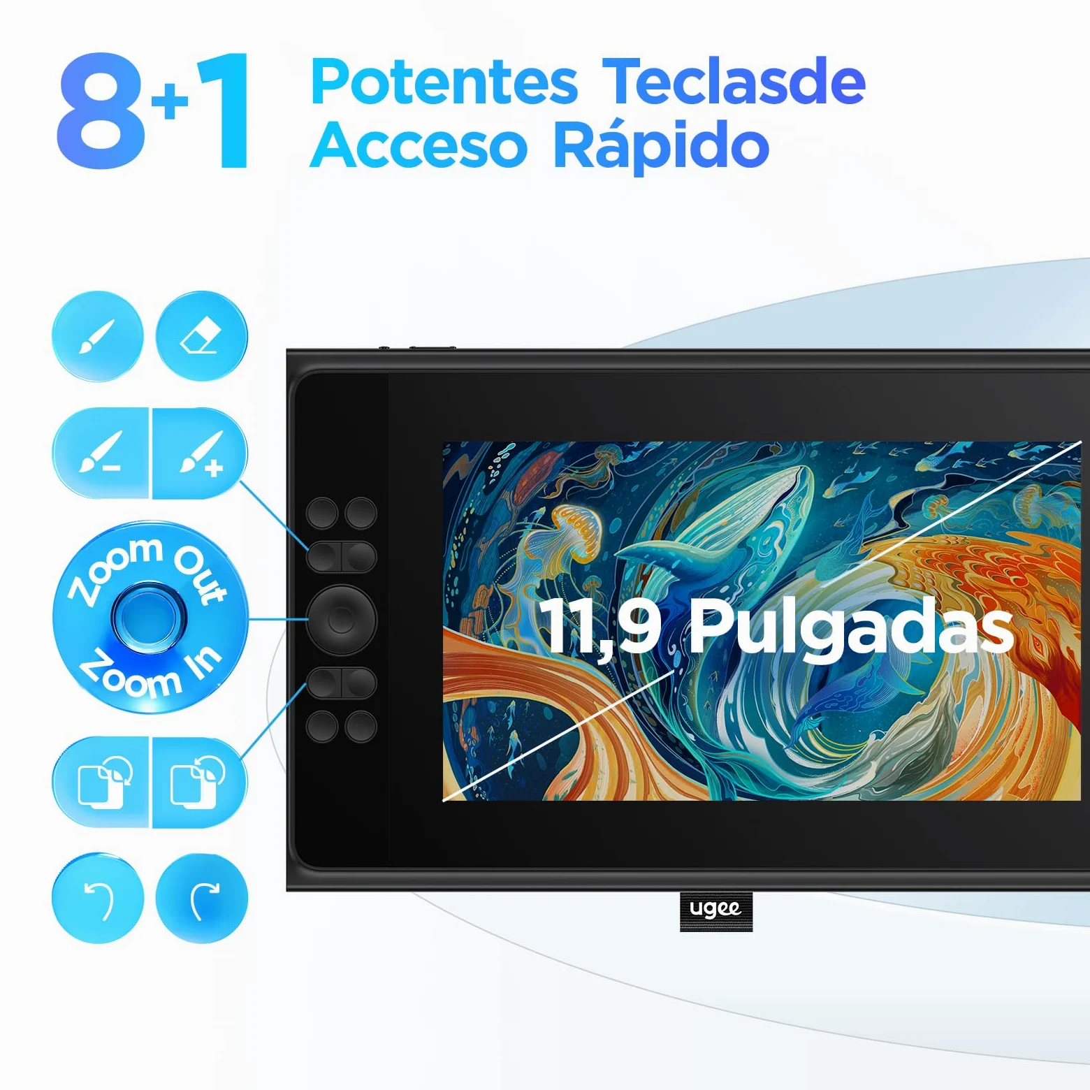 UGEE 147% sRGB Tableta Gráfica con Pantalla UE12P, 11,9 Pulgadas Antideslumbrante Monitor de Dibujo, Tableta Gráfica Lápiz sin Batería para Teléfono Android/Windows/Mac OS/Chrome OS