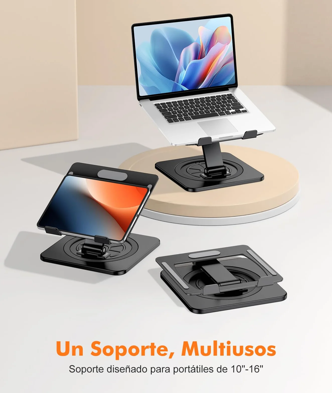 EOIWUY Soporte Portatil Escritorio, [360° Giratoria Base] Elevador Portatil de Aleación Aluminio, Ergonómica & Plegable Laptop Stand para Trabajo en Equipo Compatible con MacBook Pro/Air, HP (10-16")