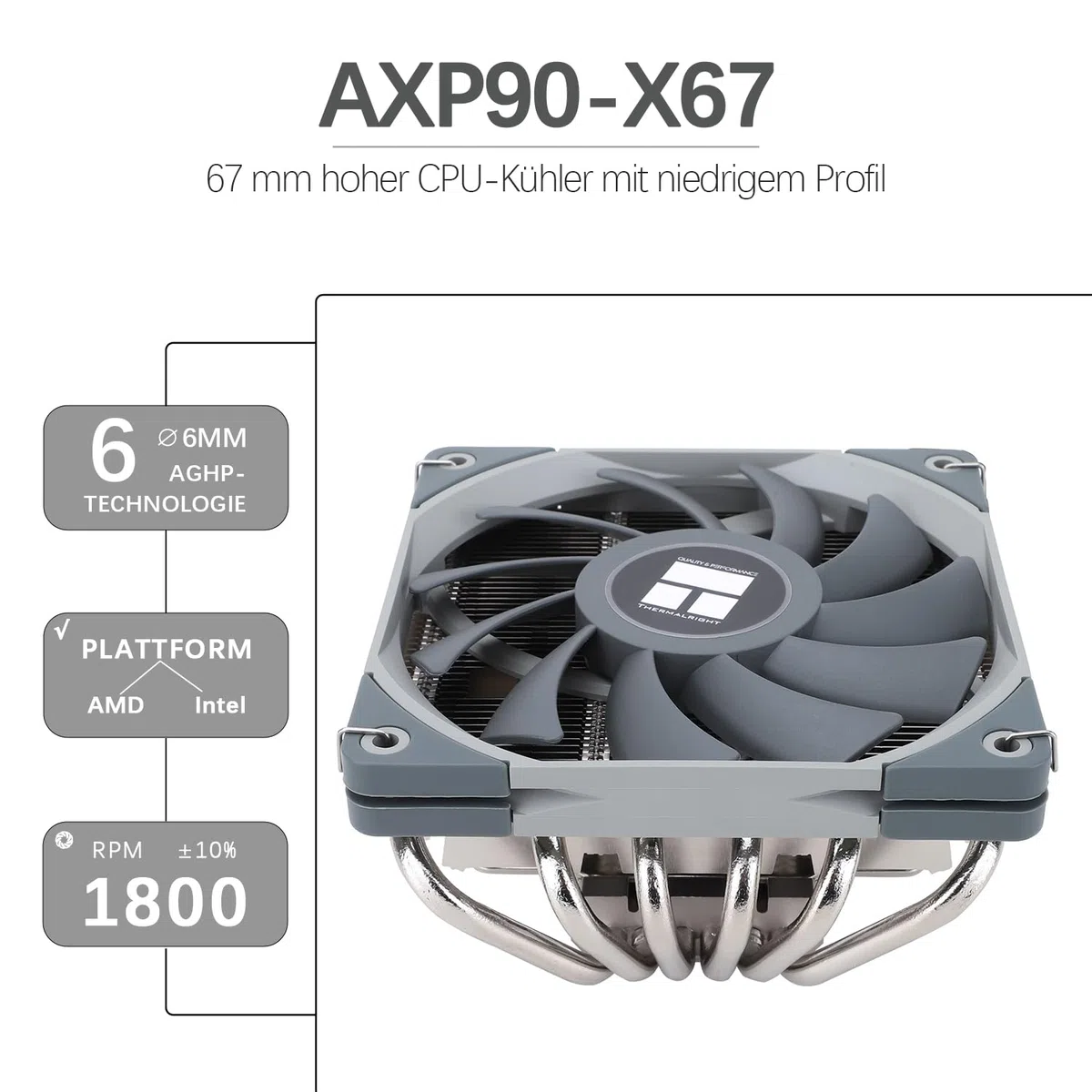 TR-Thermalright AXP120 X67-Enfriador de bajo perfil con 6 tubos de calor, silencioso, ventilador 1800 rpm, compatible con AM4/AM5 e Intel LGA1851/1700/115x/1200/2011, para configuraciones ITX de bajo