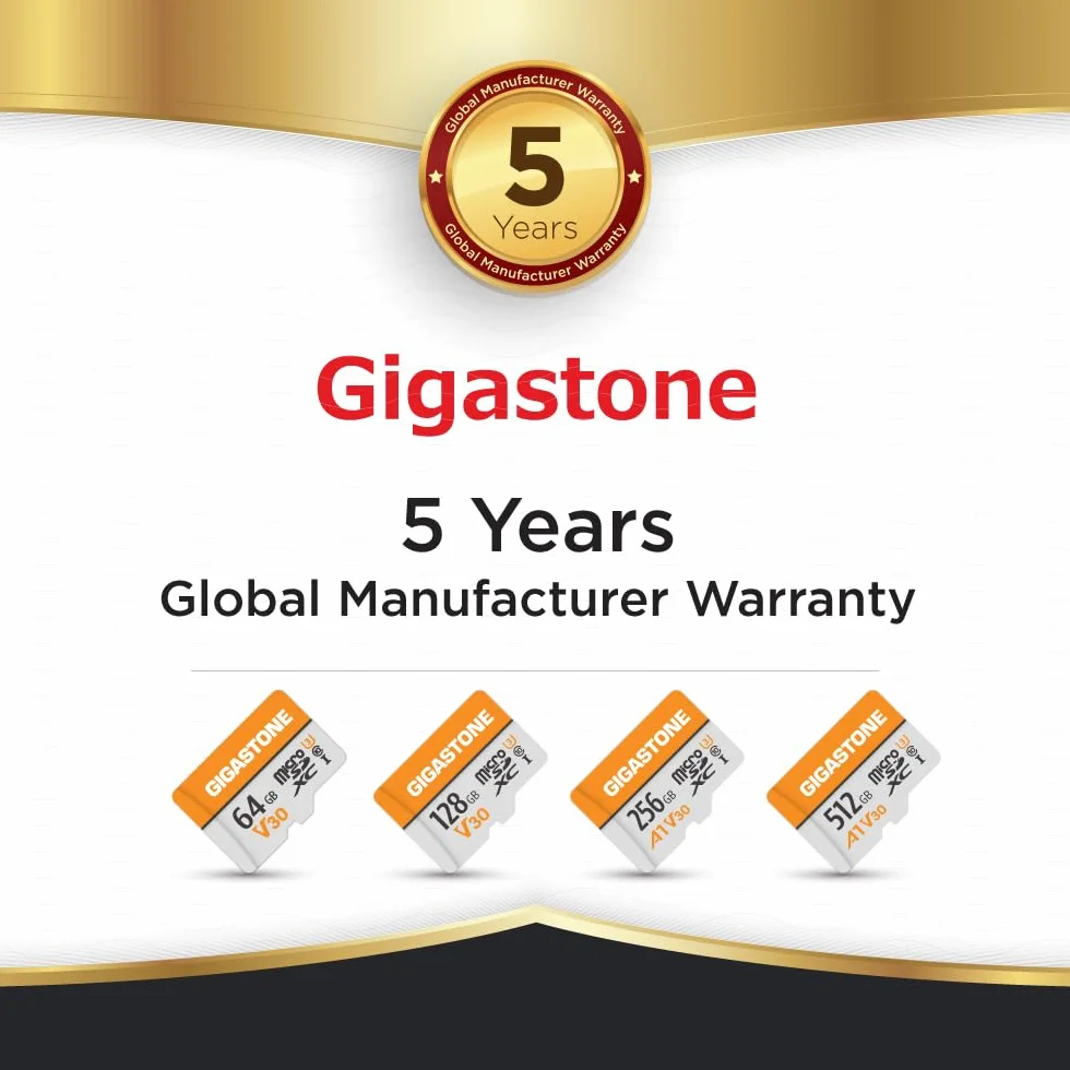 GIGASTONE Tarjeta Micro SD 64GB (Paquete de 2), V30, Grabación de Video 4K, Compatible con Vigilancia, Cámara de Seguridad, Dash CAM y Dron, MicroSDXC UHS-I Clase 10 hasta 95MB/s, con Adaptador
