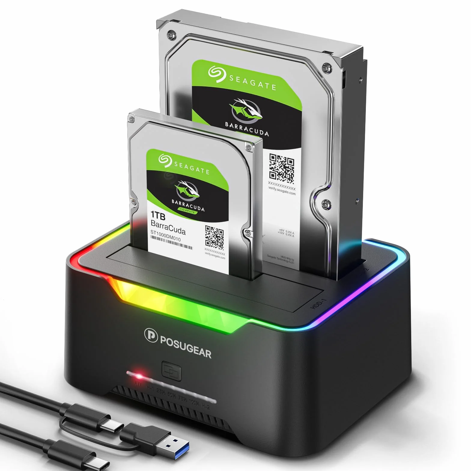 POSUGEAR Estación de Acoplamiento de Disco Duro USB 3.2 Gen 1 Base de Conexión para SATA HDD/SSD de 2.5"/3.5", Doble Bahía, Soporte de Clones Fuera de Línea, hasta 40 TB con UASP