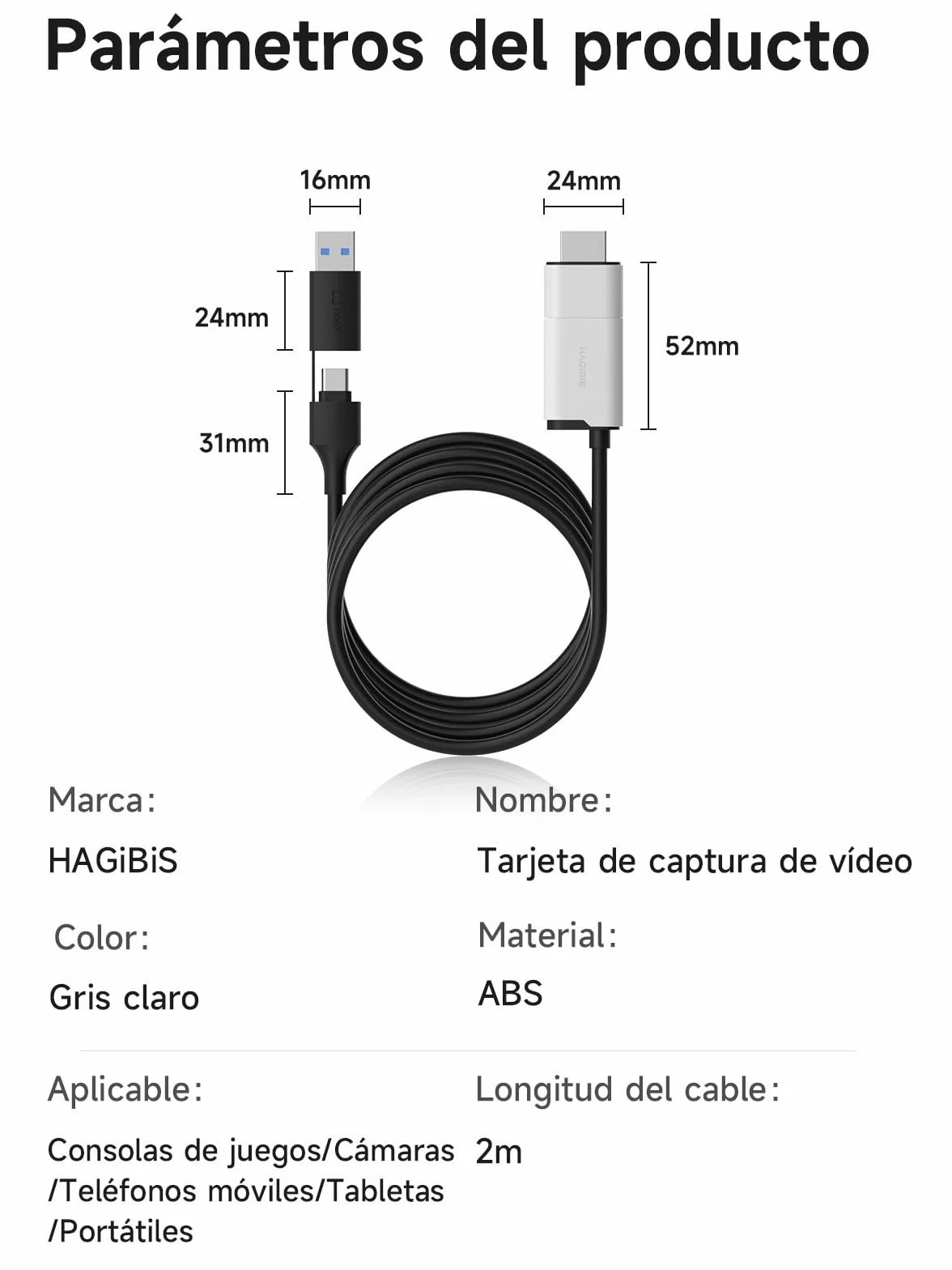 Hagibis Capturadora | USB 3.0 con PD 100W | HDMI a USB A/C | Capturadora de Video 1080P@60fps YUY2/MJPEG MS2130 | Grabadora para Meta Quest 3, Switch, PS5, VR, Streaming