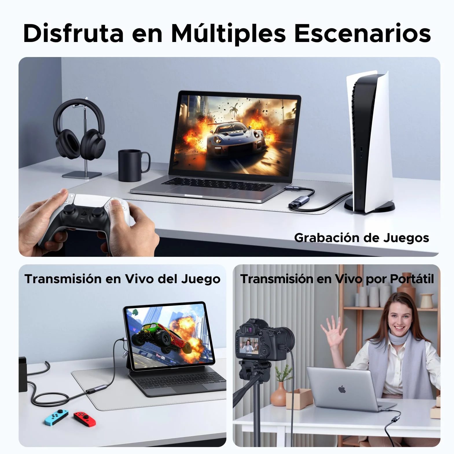 UGREEN Tarjeta de Captura de Video HDMI 4K 30Hz a USB A USB C 3.0 2K 30Hz 1080P para Streaming Grabación de Juegos y Transmisión en Vivo Compatible con Quest 3 Switch 2 PS5 PS4