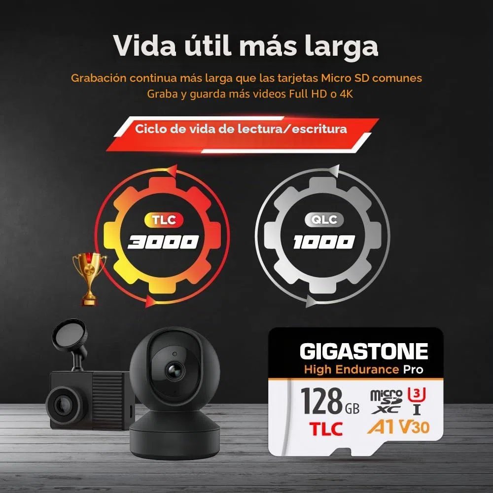 [Recuperación de Datos Gratuita de 5 años] Tarjeta Micro SD GIGASTONE de 128GB, Velocidad de la Serie Pro de Alta Resistencia de hasta 100 MB/s, Compatible con cámara de salpicadero REDTIGER Rove