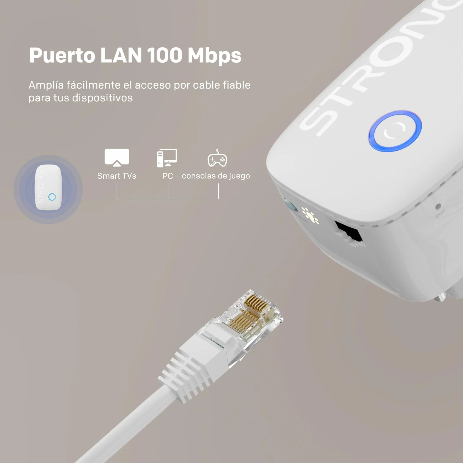 Strong Repetidor WiFi AC1200 de Pared – Amplificador señal WiFi Potente Dual Band, repetidor WiFi Largo Alcance, WiFi Extender para casa con WPS y Puerto LAN