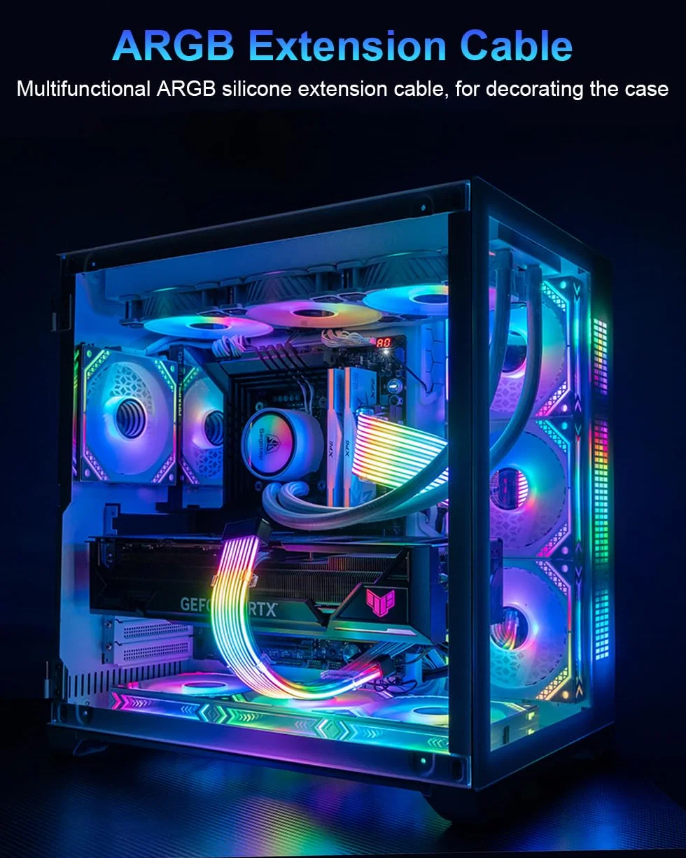 ARGB PSU Cable Cover Kit, Aurora RGB Power Extension Cable Cover Kit for Motherboard and GPU PC Cable, 5V 3-Pin ARGB Motherboard ATX/MATX/ITX, Suitable for 12+4-Pin/8-Pin/24-Pin Aurora-CO-BL