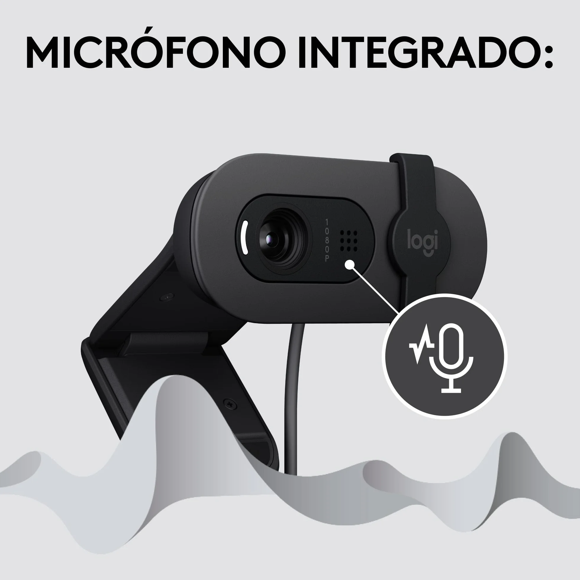 Logitech Brio 100, cámara web Full HD para reuniones y streaming, equilibrio de iluminación automático, micrófono integrado, tapa de privacidad, USB-A, Microsoft Teams, Google Meet, Zoom y más,Grafito