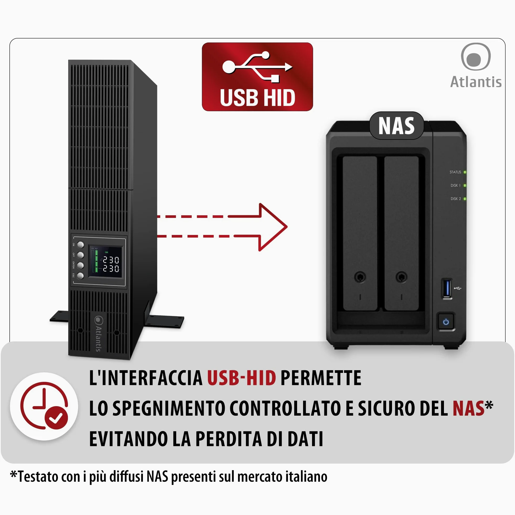 Atlantis A03-OP1302-RC UPS Online Doble conversión de Onda sinusoidal Pura 1300VA 900W, Servidor Rack, Pantalla LCD, USB, Serie RS-232, 8 Salidas IEC, Ranura SNMP, 2x12V-9Ah