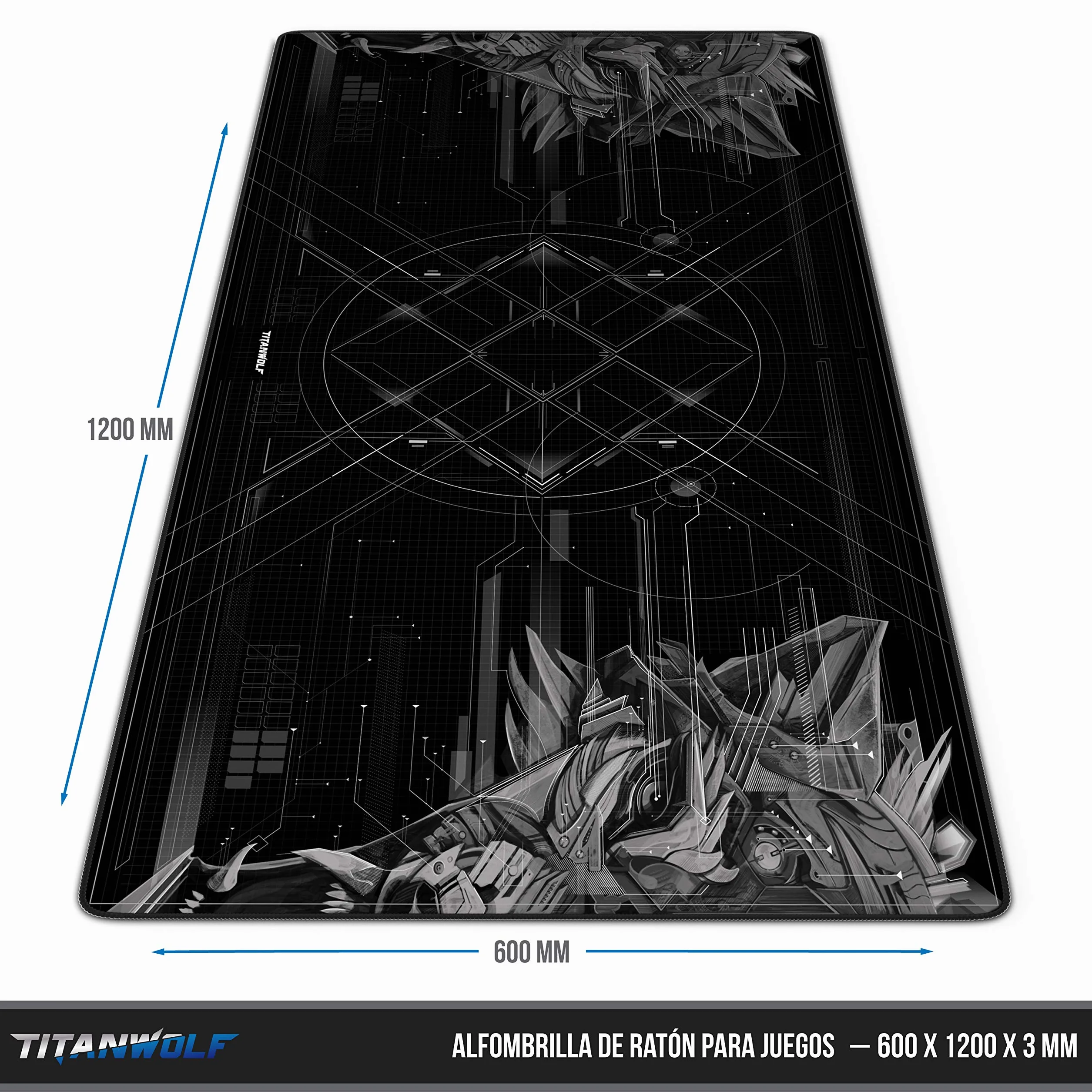 TITANWOLF - Alfombrilla de Ratón de Gran Tamaño 1200x600mm - Mouse Pad Gaming XXXL – para Precisión y Velocidad en Juegos - Antideslizante - Superficie de Tejido - para Ratón y Teclado