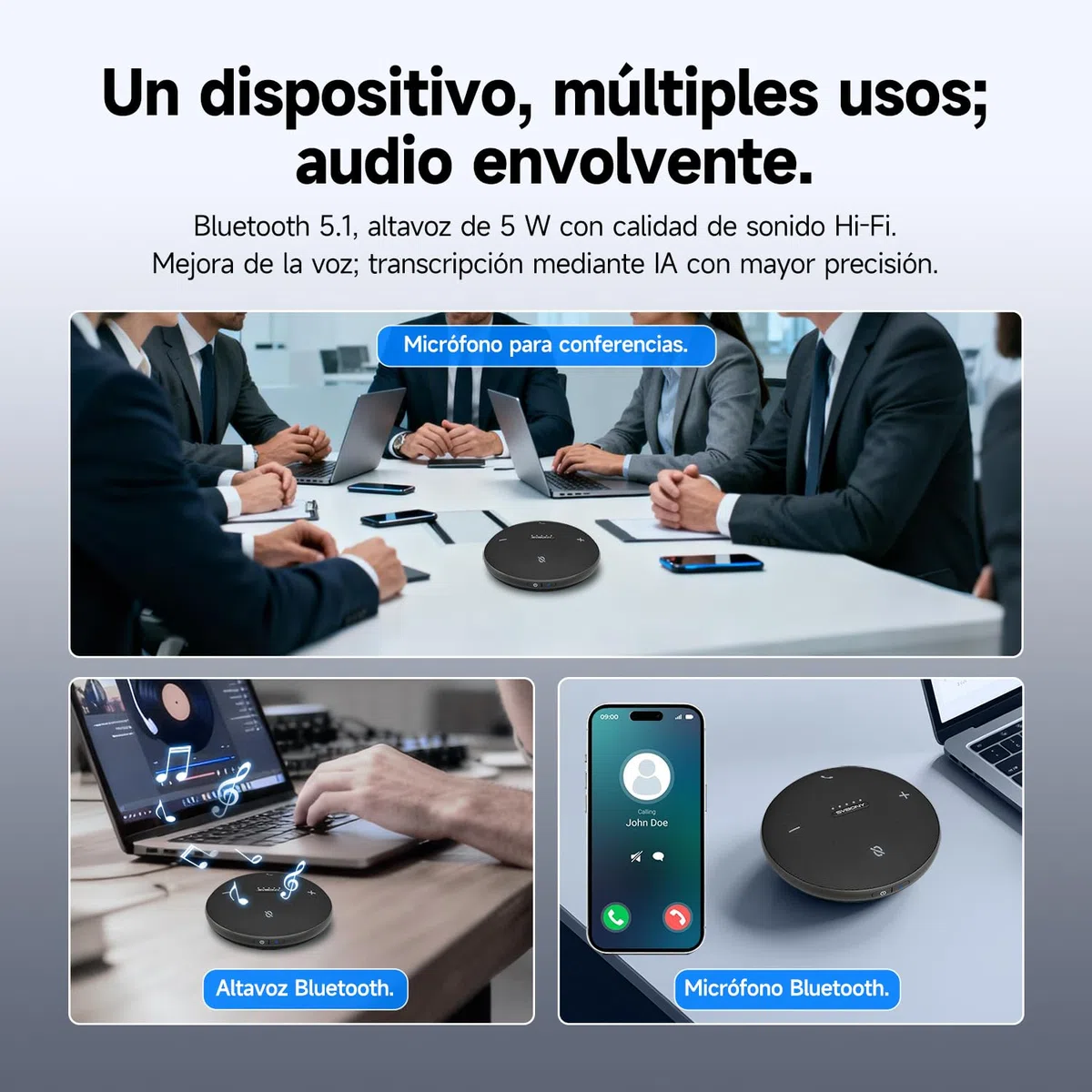 SVBONY Svhub Omni2 Altavoz y Micrófono para Conferencias, Altavoz Portátil, 4 Micrófonos con Cancelación de Ruido, Grabación de Voz Mejorada, 8Hde Duración de Llamada, para Salas de Reuniones Pequeñas