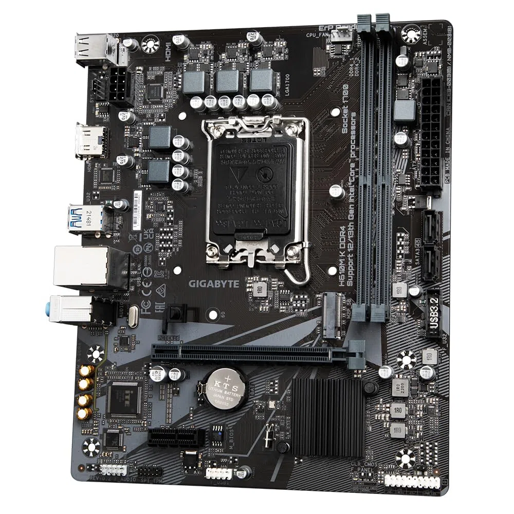 GIGABYTE H610M K DDR4 Placa Base - Compatible con procesadores Intel Core 14th Gen CPUs, 3+1+1 Phases Hybrid Power Design, up to 3200MHz DDR4, 1xPCIe 3.0 M.2, GbE LAN, USB 3.2 Gen 1