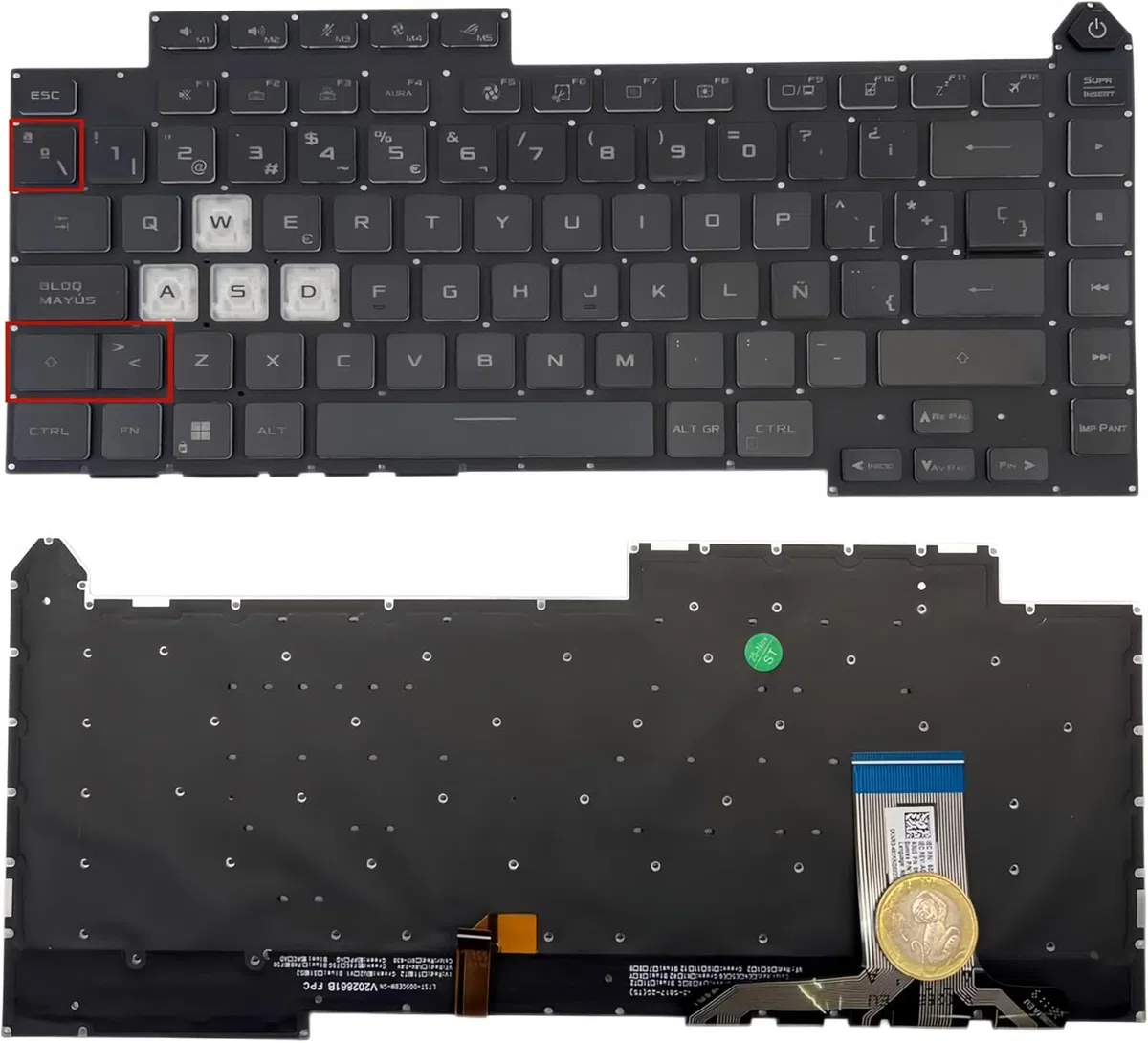 Teclado de diseño España para ASUS ROG Strix G15 G513 G513Q G513RC G513QR G513QE G513QM G513IM G513IC G513QECC V202826GE1 con 4-Zone RGB retroiluminación 16pin -Negro (Tecla de Cambio Corto)
