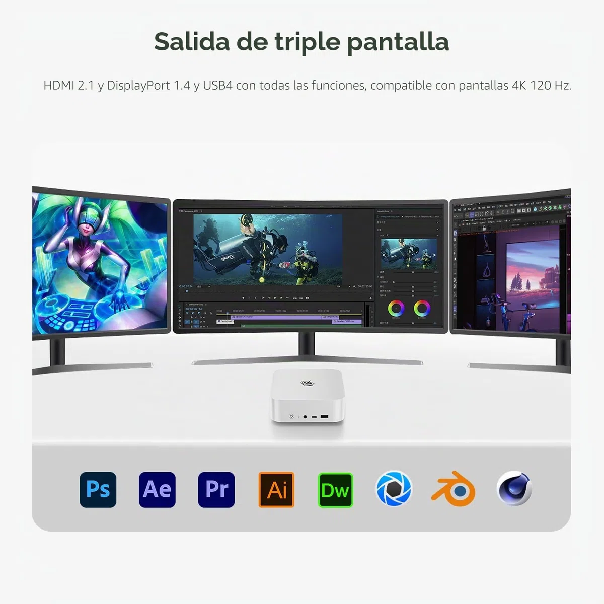 Beelink Mini PC SER8, AMD Ryzen 7 8745HS (8C/16T, hasta 4,9 GHz), 32 GB de RAM DDR5, SSD M.2 PCIe 4.0 de 512 GB,Triple Pantalla 4K, USB 4,0, HDMI 2.1, DP 1.4, BT 5.2, WiFi 6, LAN de 2,5 G