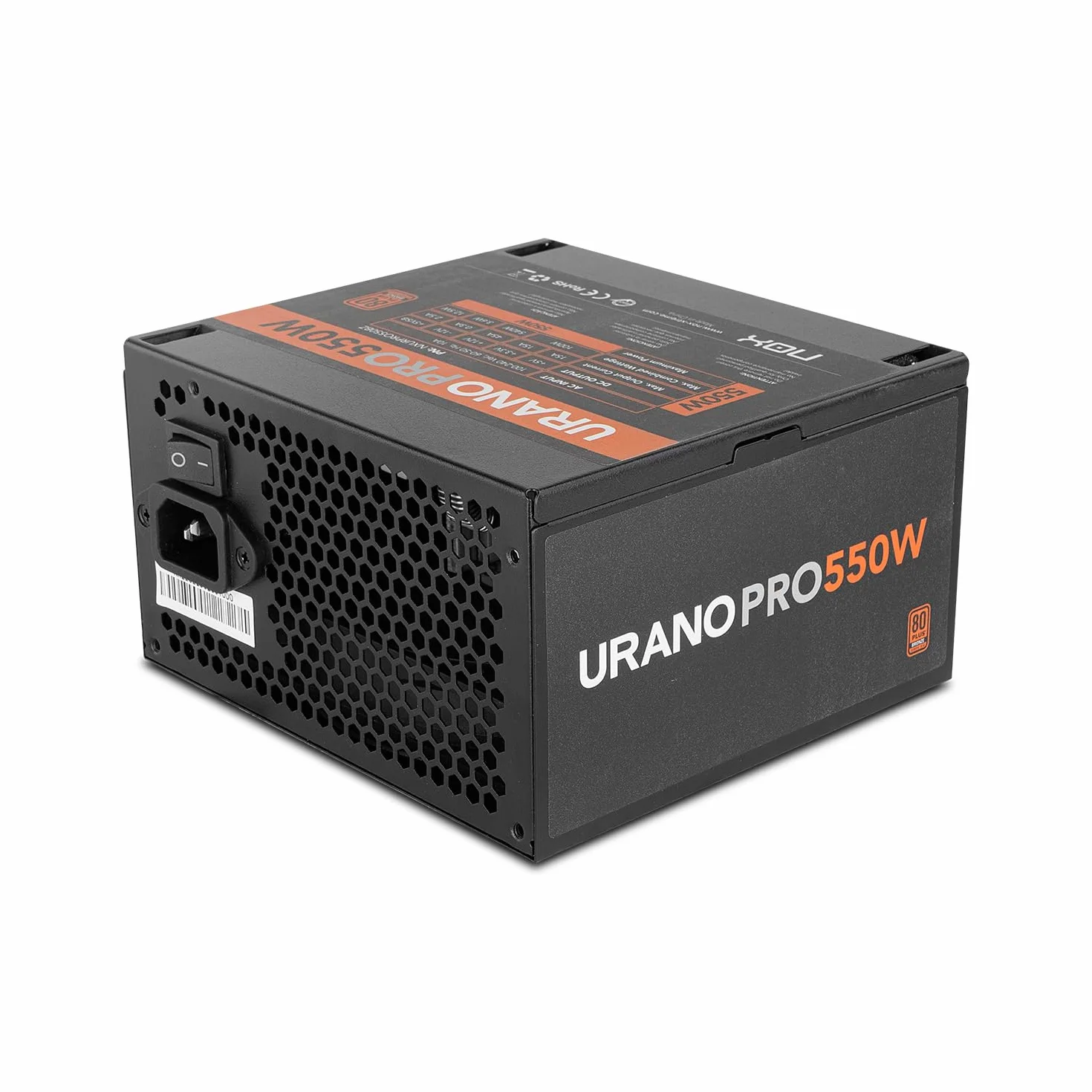 NOX Xtreme URANO Pro 550W 80 Plus Bronze–Fuente de Alimentación ATX,Ventilador Silencioso 120 mm PWM, Protección Integral (OVP, UVP, OPP, SCP, OTP), PFC Activo, Cables Planos Extra, Negro