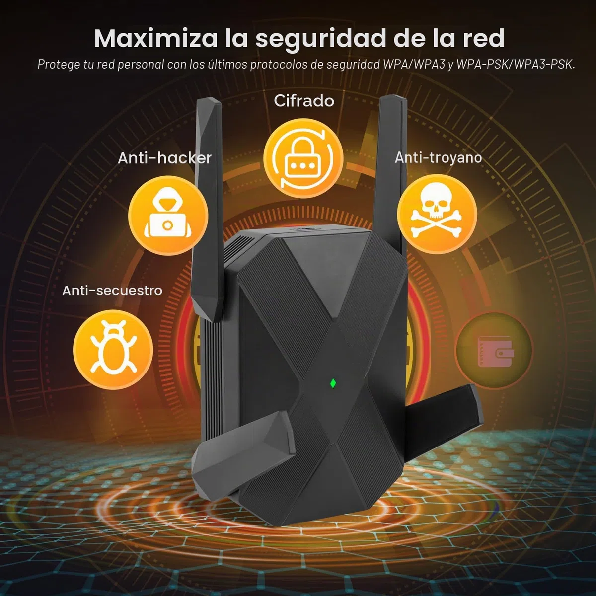 Repetidor WiFi 6 Largo Alcance 3000M, Doble Banda 5GHz/2.4GHz, Puerto Ethernet Gigabit, Cubre 1115m²