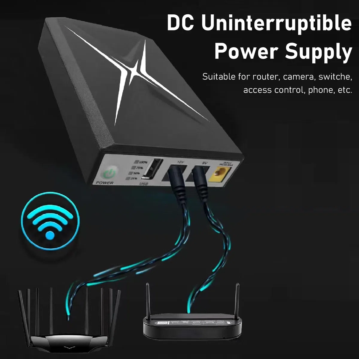 Respaldo de Batería Mini UPS con Interfaz de 2 Salidas CC, de UPS en Espera de DC 12V/2A 8800mAh, de Alimentación Ininterrumpida para Tiras de Luces LED