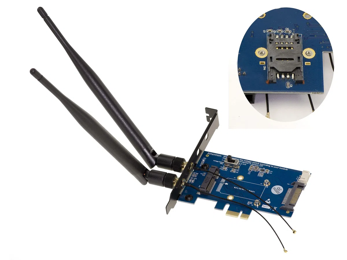 KALEA-INFORMATIQUE Controlador PCIe para Tarjeta Mini PCI Express (MiniPCIe mPCIe) WiFi o Bluetooth con Lector de Tarjetas SIM