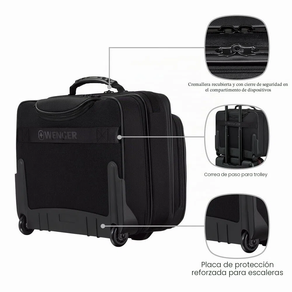 Wenger Legacy Black Series Maletín, maletín con Ruedas para portátil, Trolley, Notebook hasta 15,6", 29 l, Oficina, Negocios, Universidad Escuela, Negro, 653631